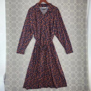 ELOQUII Elements V Neck Button Up Long Sleeve Floral Print Tied Shirt Dress 24